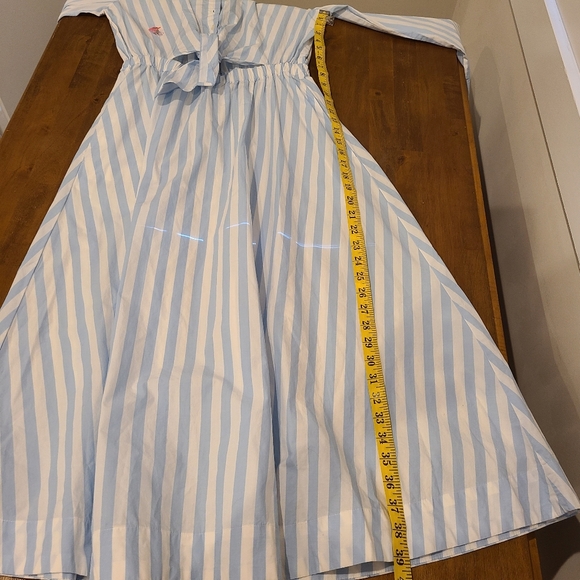 Loft Blue And White Stripe Tie Peek A Boo Front Button Cotton Maxi Shirt Dress - Picture 8 of 9